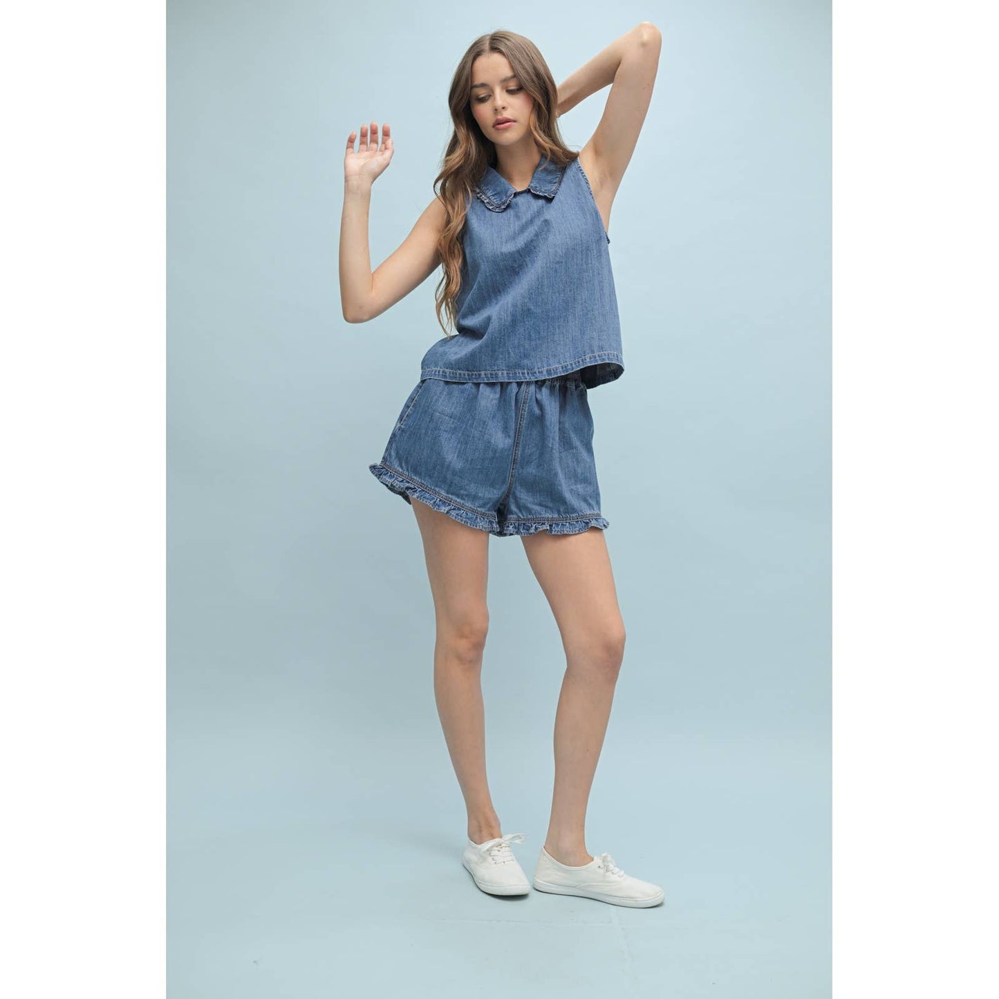 Ruffle Hem Denim Shorts