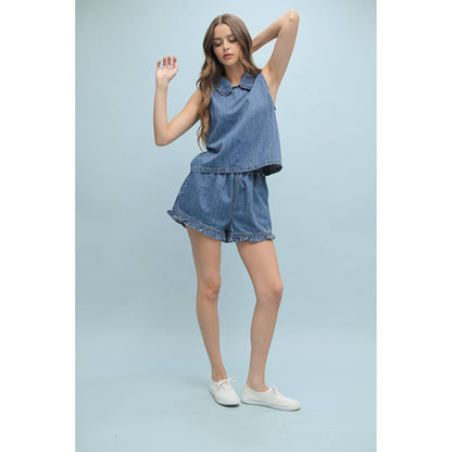 Ruffle Hem Denim Shorts