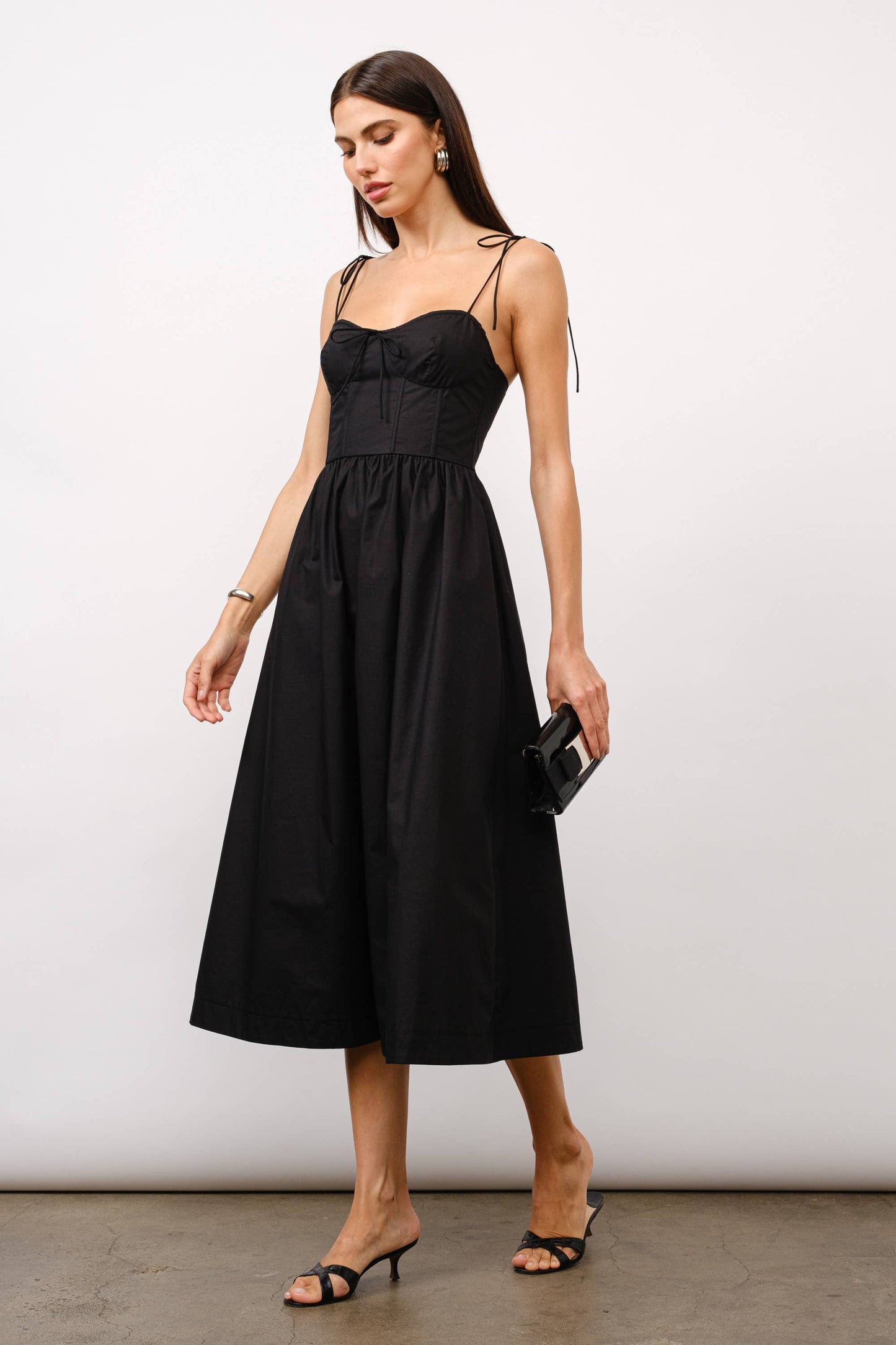 Positano Tie-Strap Corset Midi Dress - Black