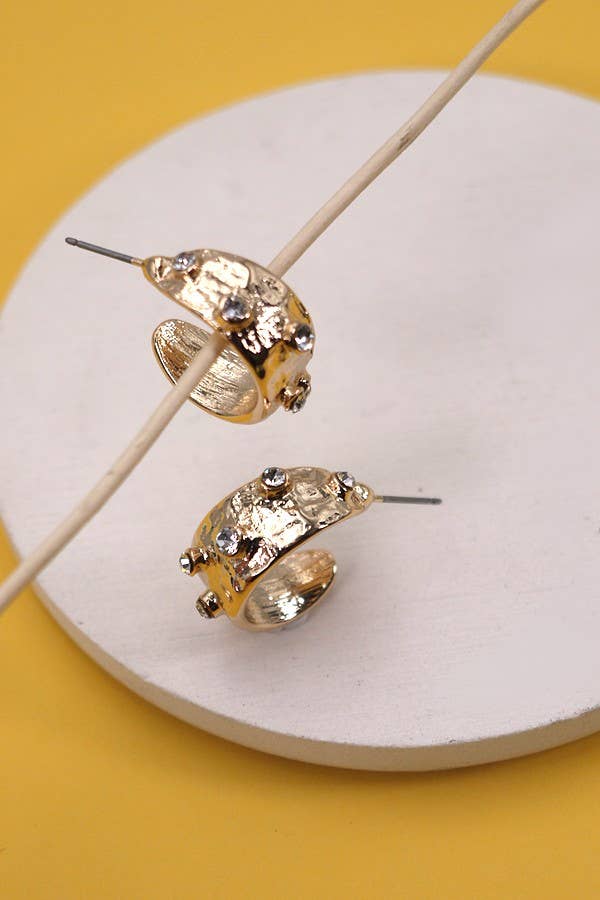 Hammered Rhinestone Hoops