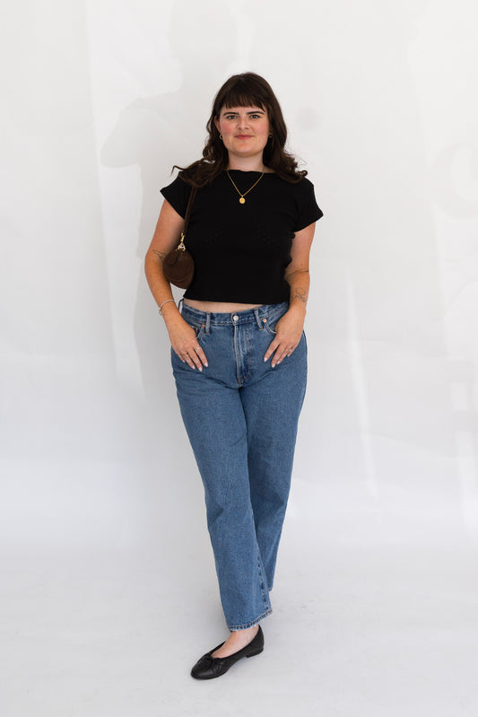 Madeline Baby Tee | Black Pointelle