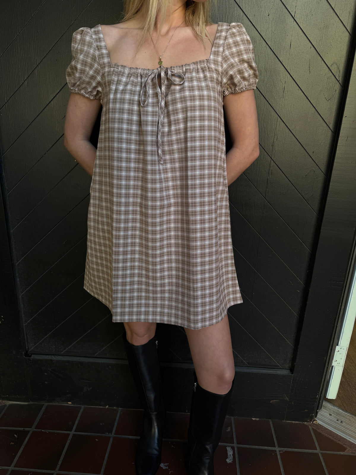Plaid Square Neck Mini Dress