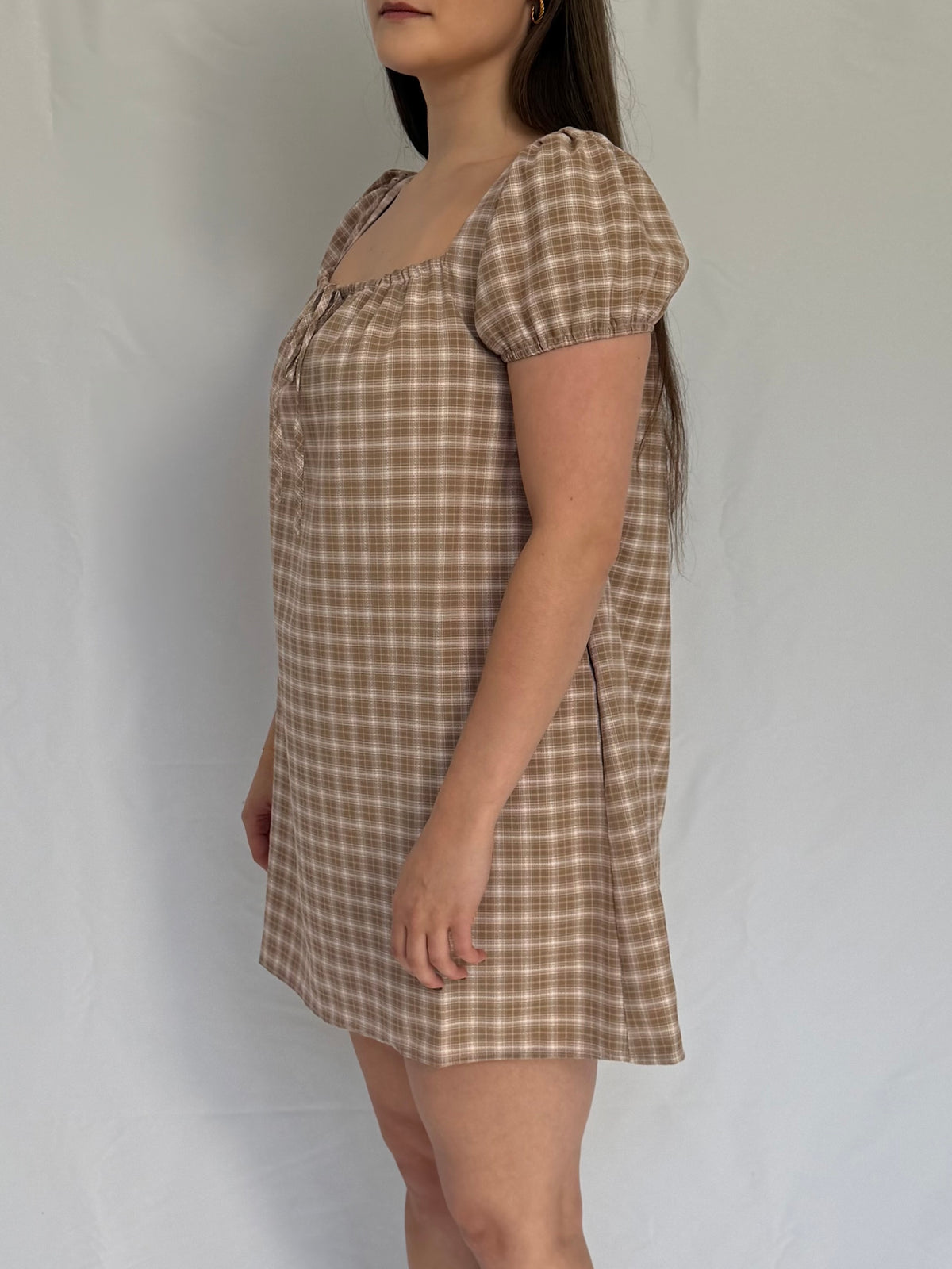 Plaid Square Neck Mini Dress