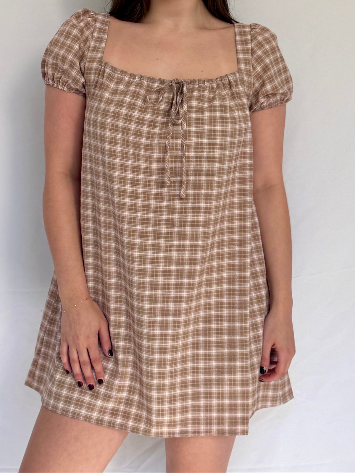 Plaid Square Neck Mini Dress