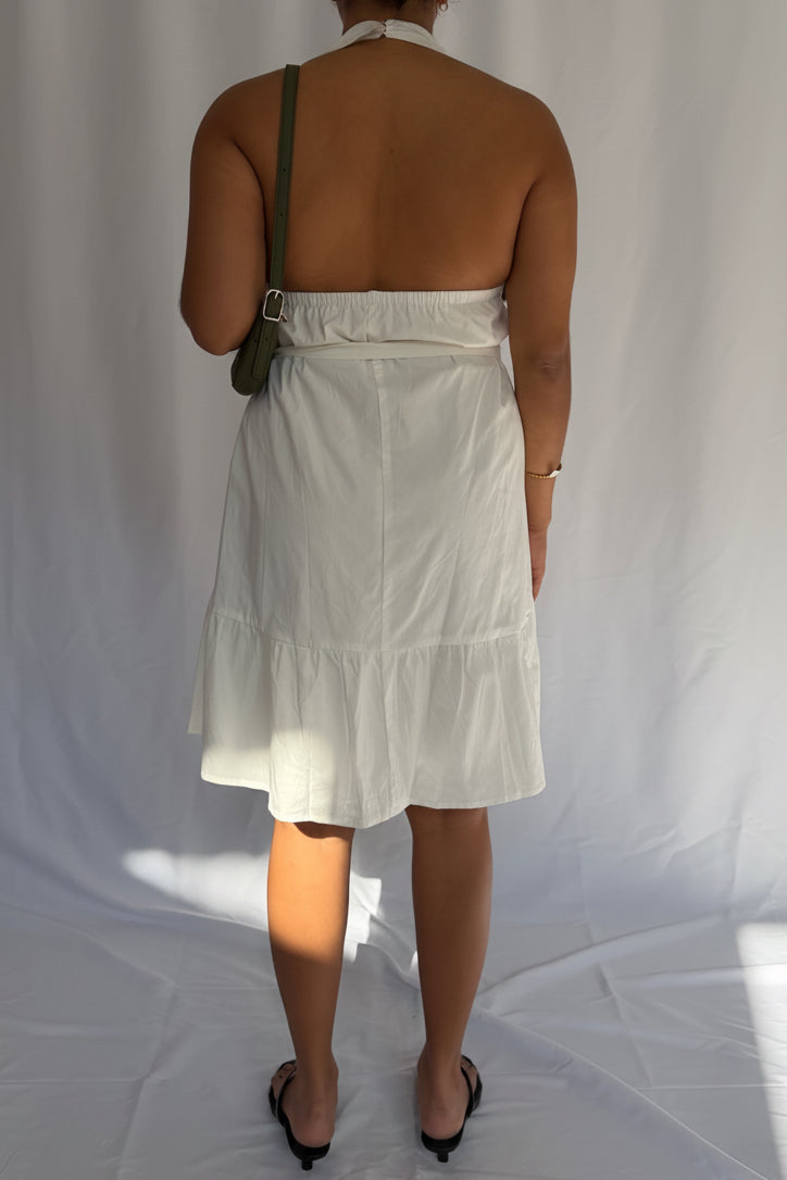 Belted Halter V-Neck Mini Dress