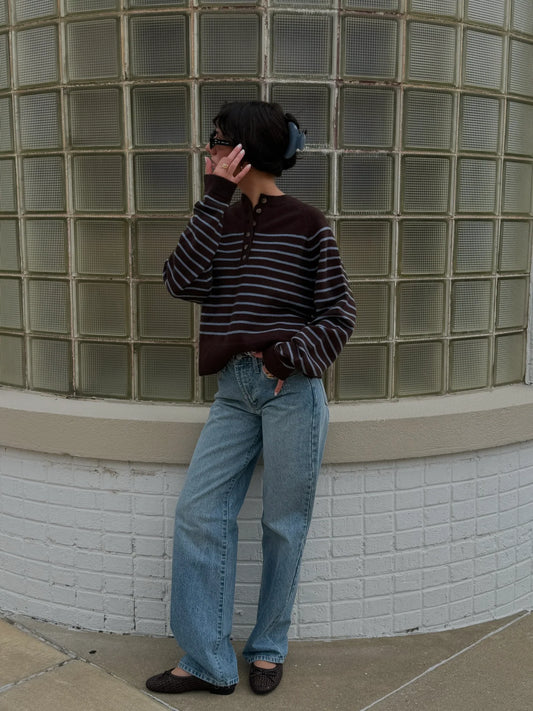 High Rise Twist Seam Barrel Jean