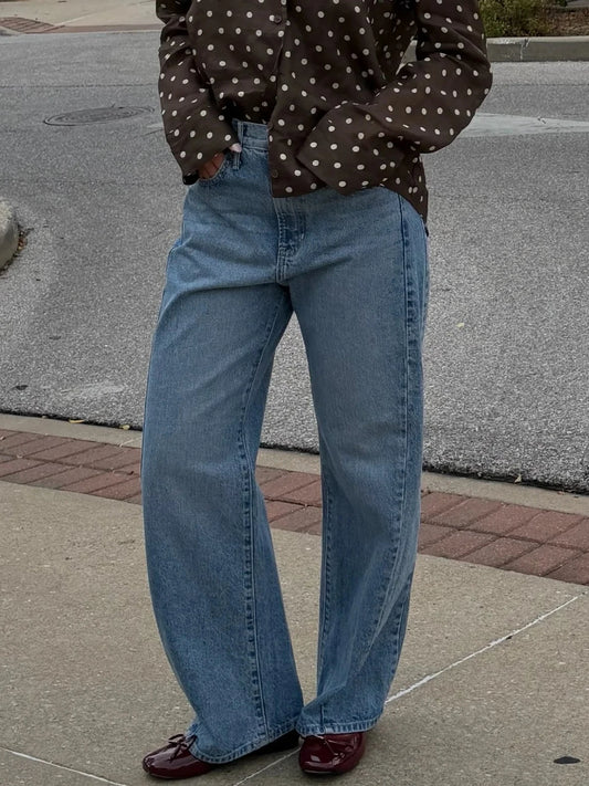 High Rise Twist Seam Barrel Jean