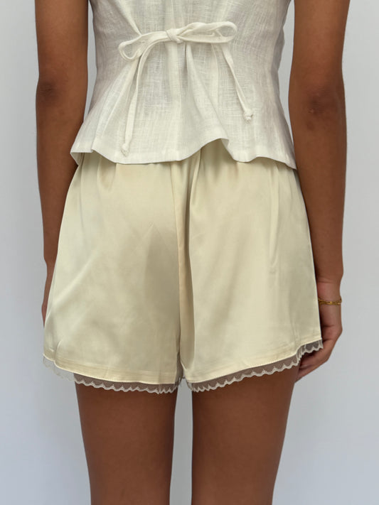 Satin Lace Trim Shorts