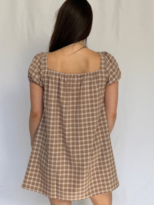 Plaid Square Neck Mini Dress