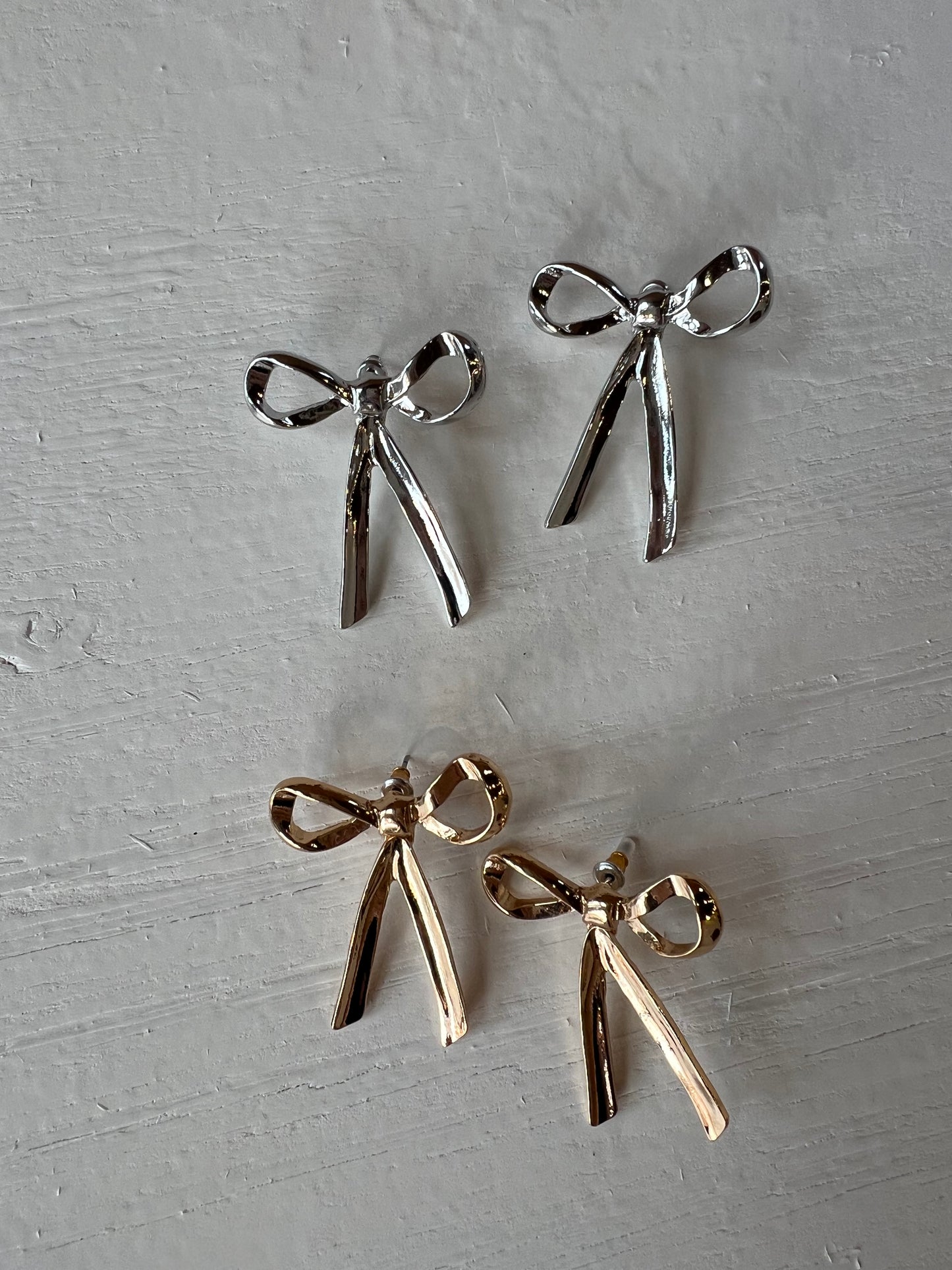 Large Bow Stud Earrings | Silver + Gold