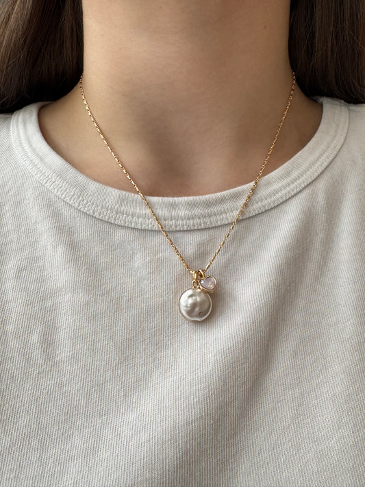 Baroque Pearl Coin Opal Necklace
