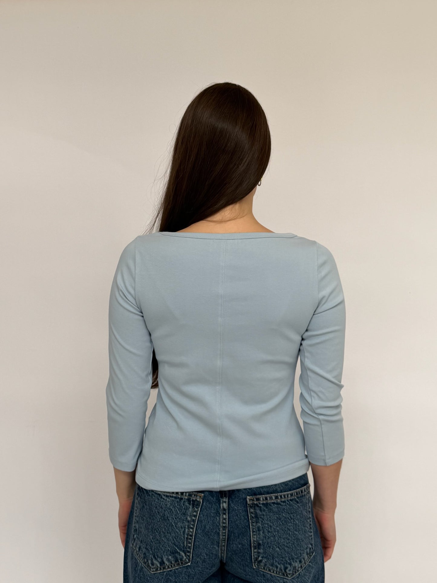 Shayla Boat Neck Tee | White + Blue