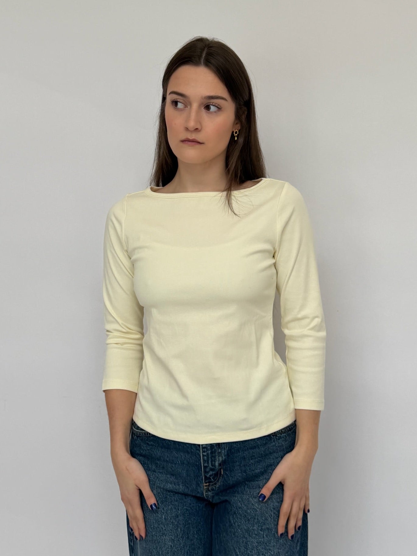 Shayla Boat Neck Tee | White + Blue