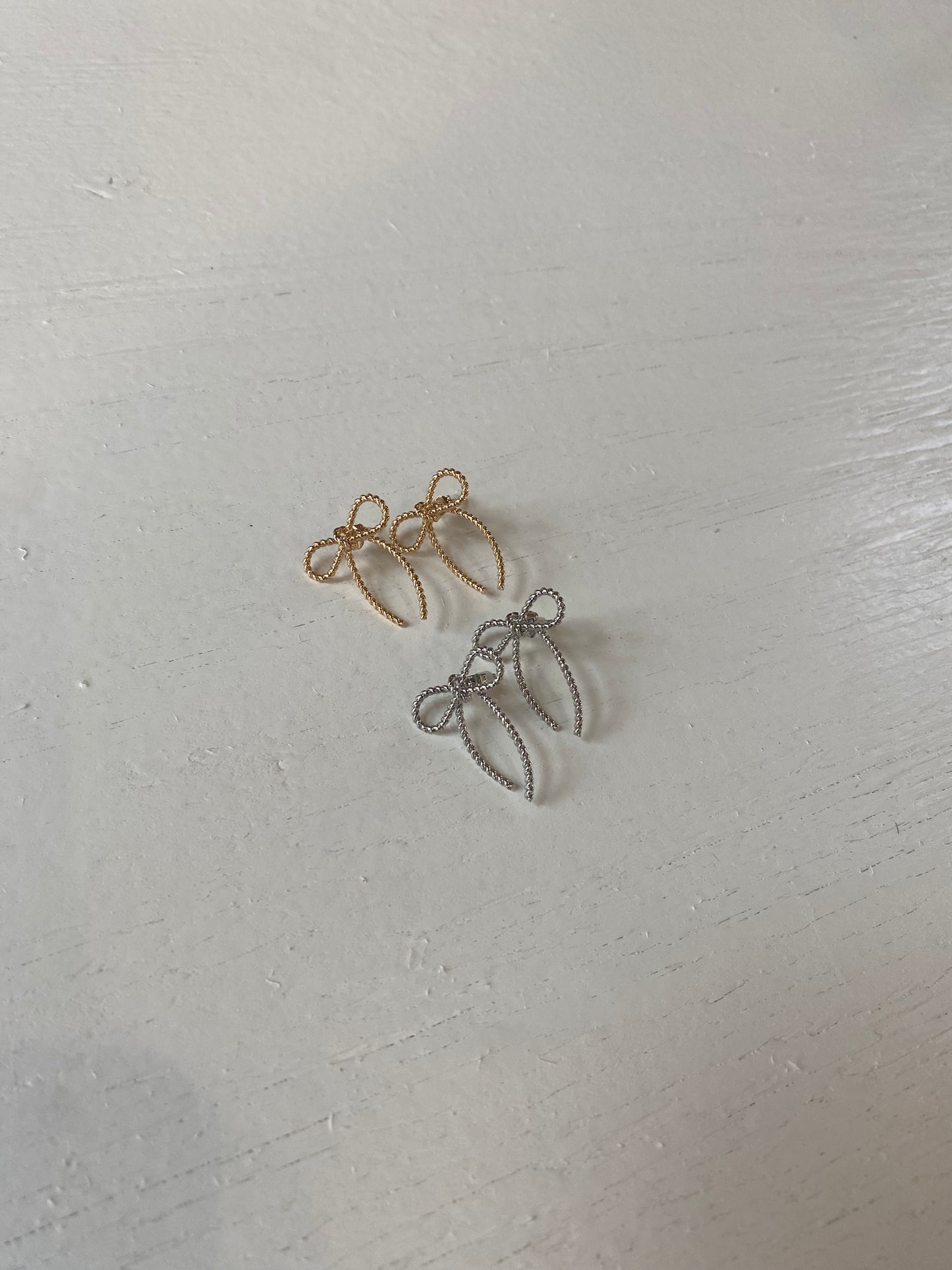 Rope Bow Stud Earrings | Silver + Gold