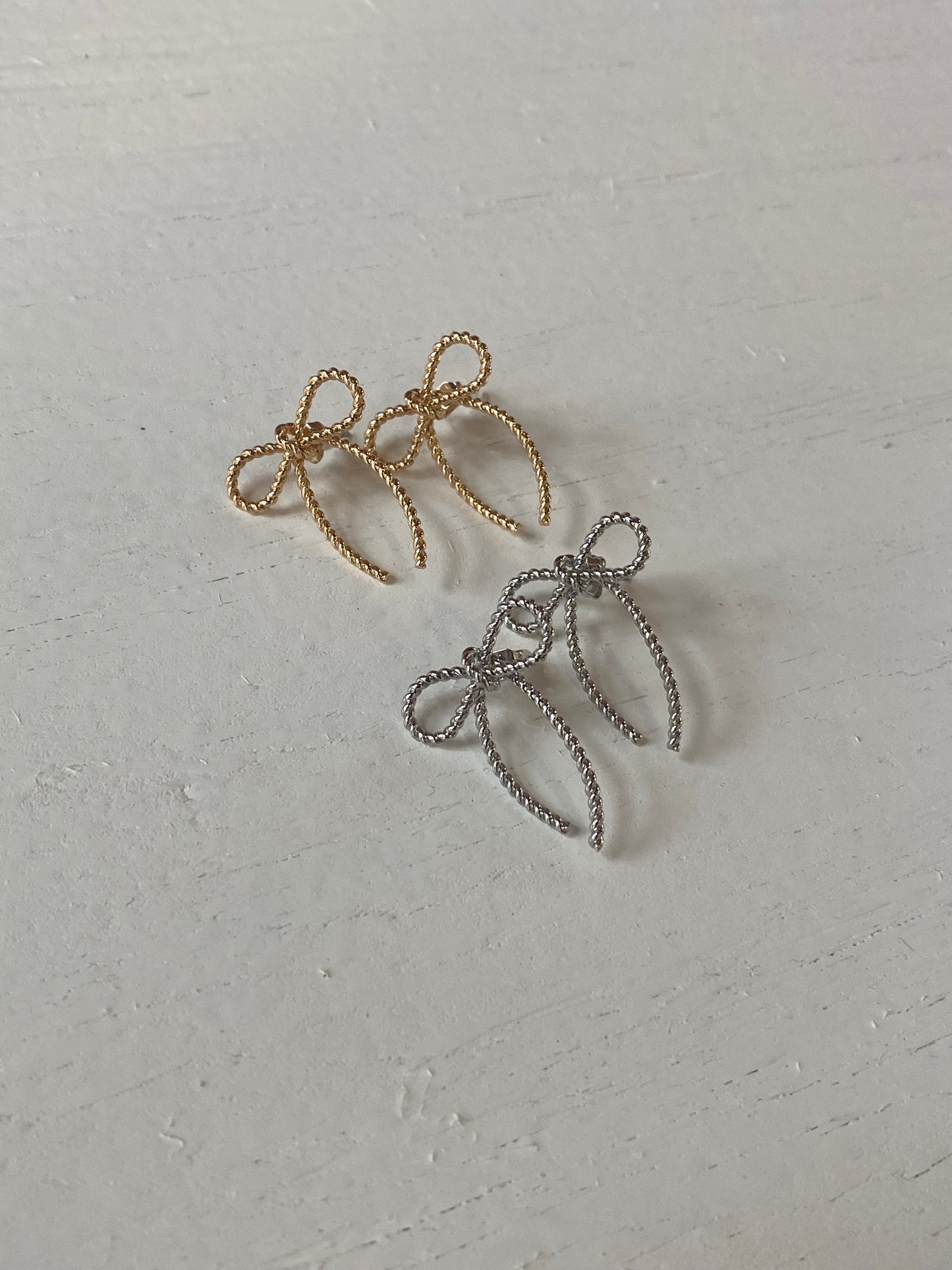 Rope Bow Stud Earrings | Silver + Gold