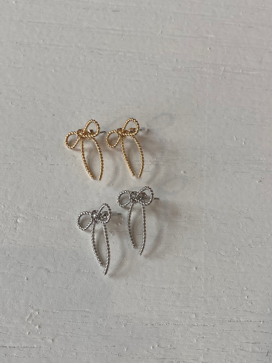 Rope Bow Stud Earrings | Silver + Gold