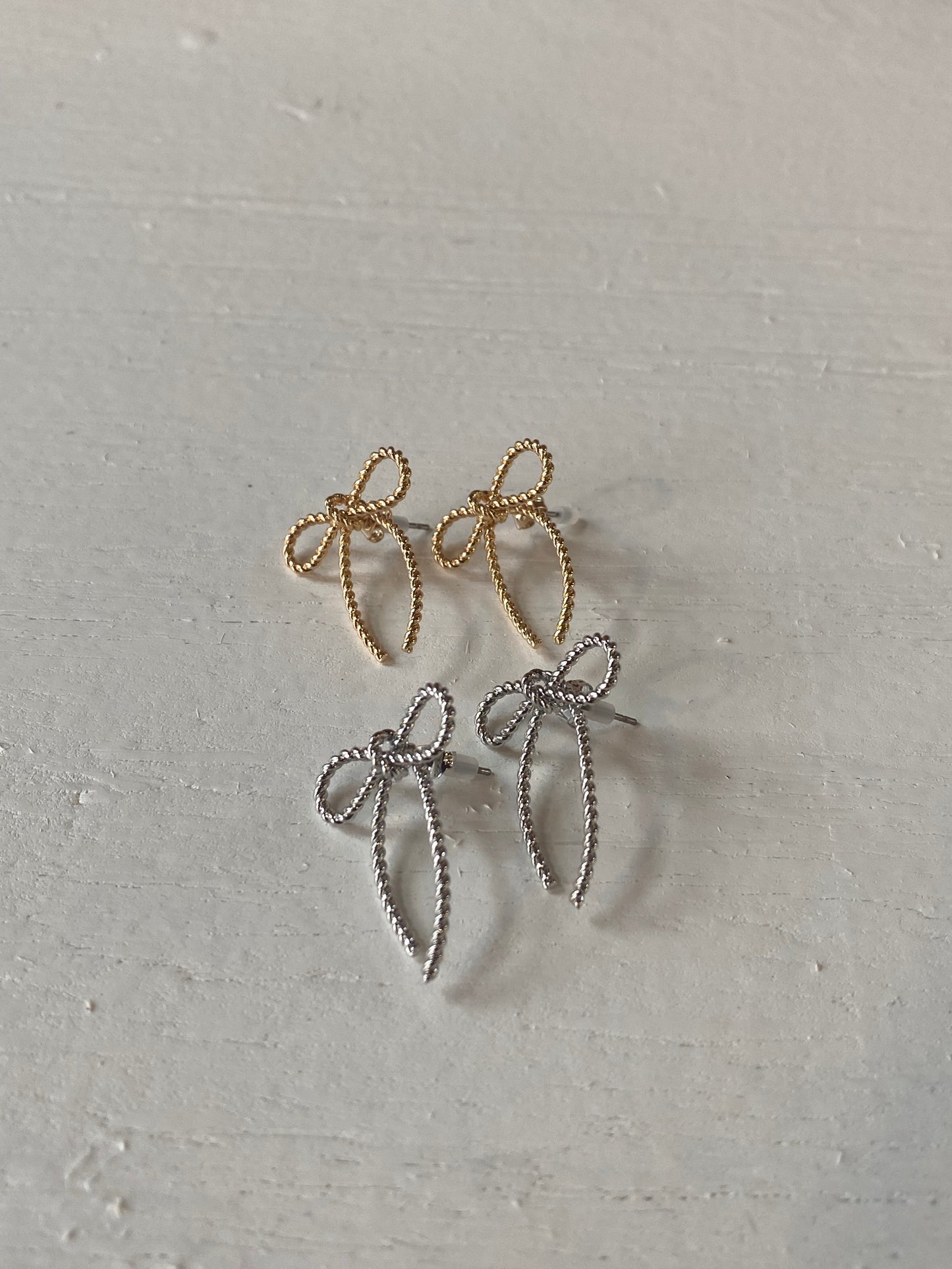 Rope Bow Stud Earrings | Silver + Gold