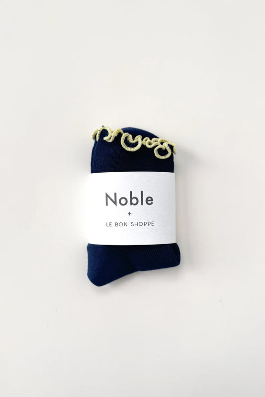 Petite Ruffle Modal Sock | Navy & Butter