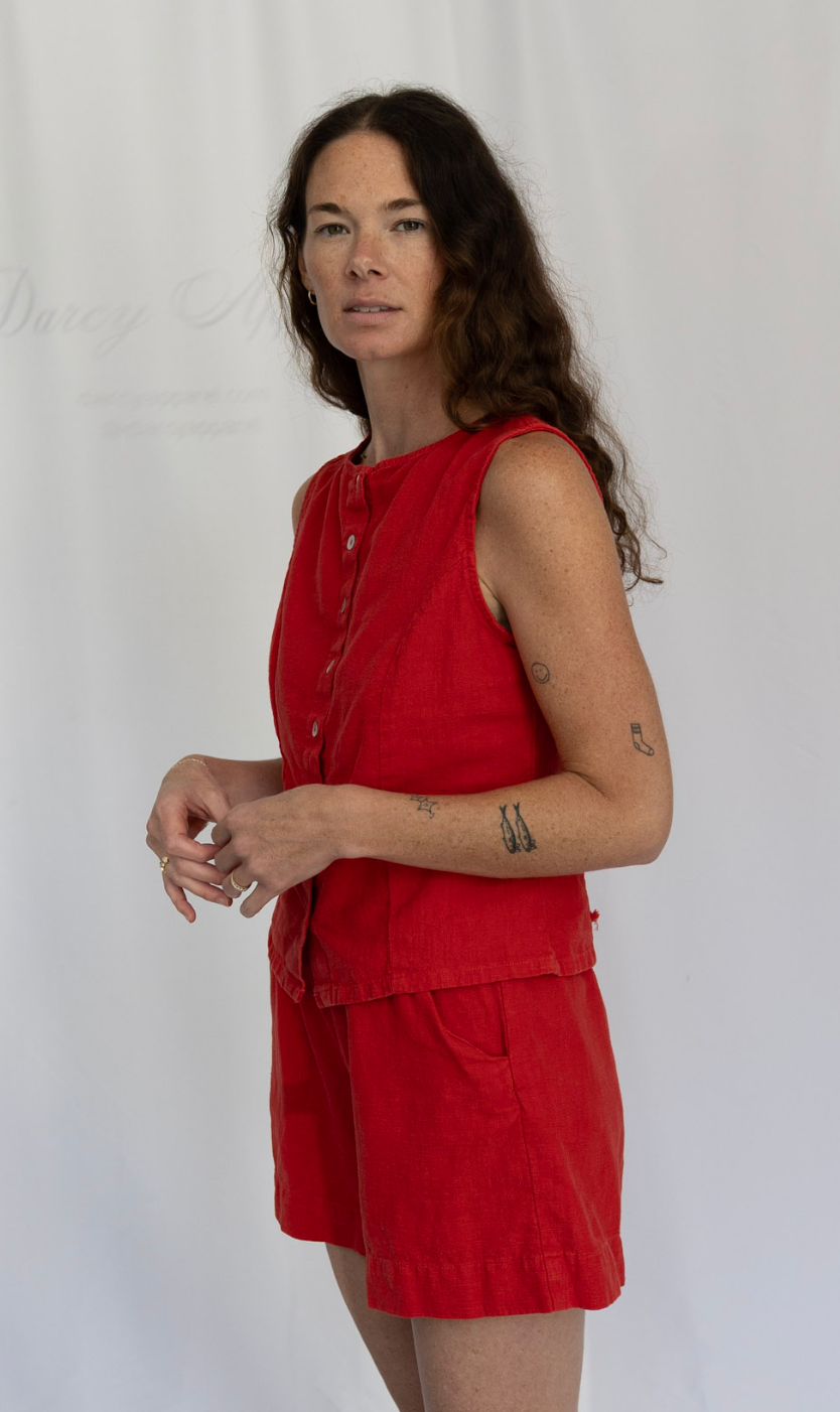 Bridgett Linen Top | Lived-in Red