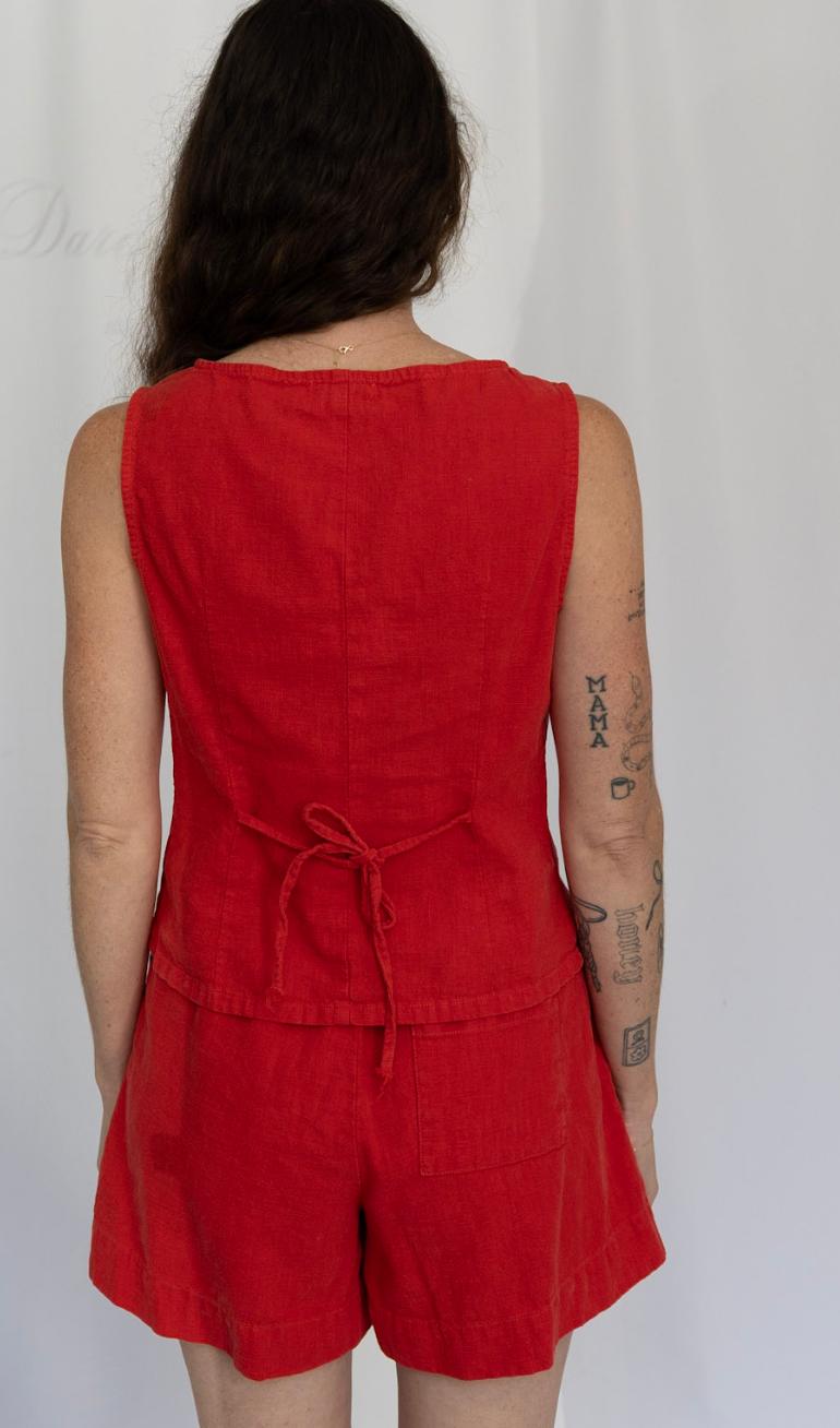 Bridgett Linen Top | Lived-in Red