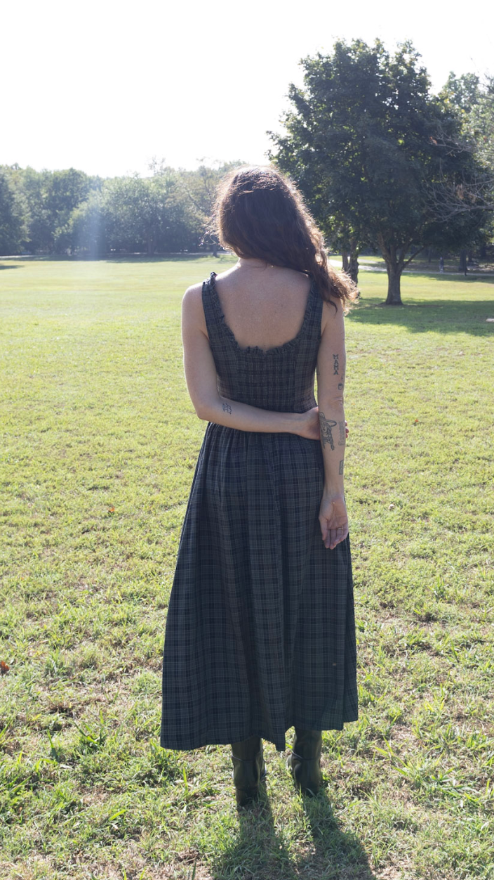 Plaid Scoop Neck Midi Dress