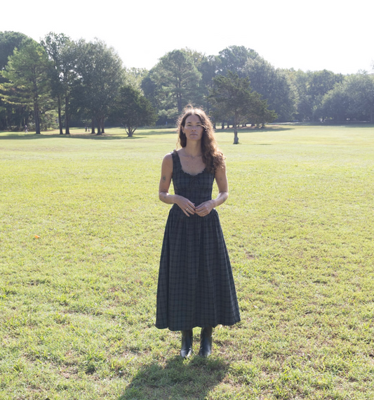 Plaid Scoop Neck Midi Dress