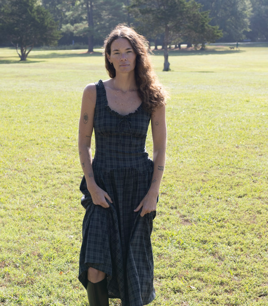 Plaid Scoop Neck Midi Dress