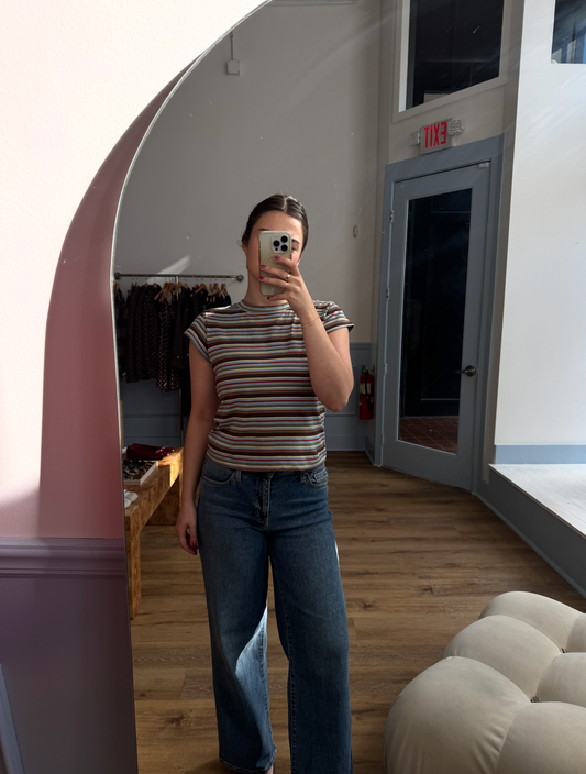 Lizz Stripe Mock Neck Tee