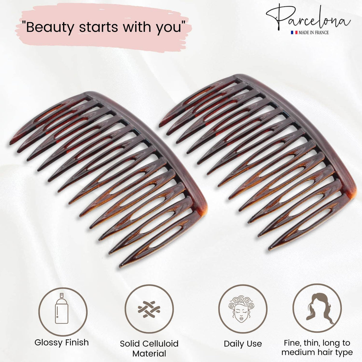 French Compact Curved Side Hair Combs (Small)