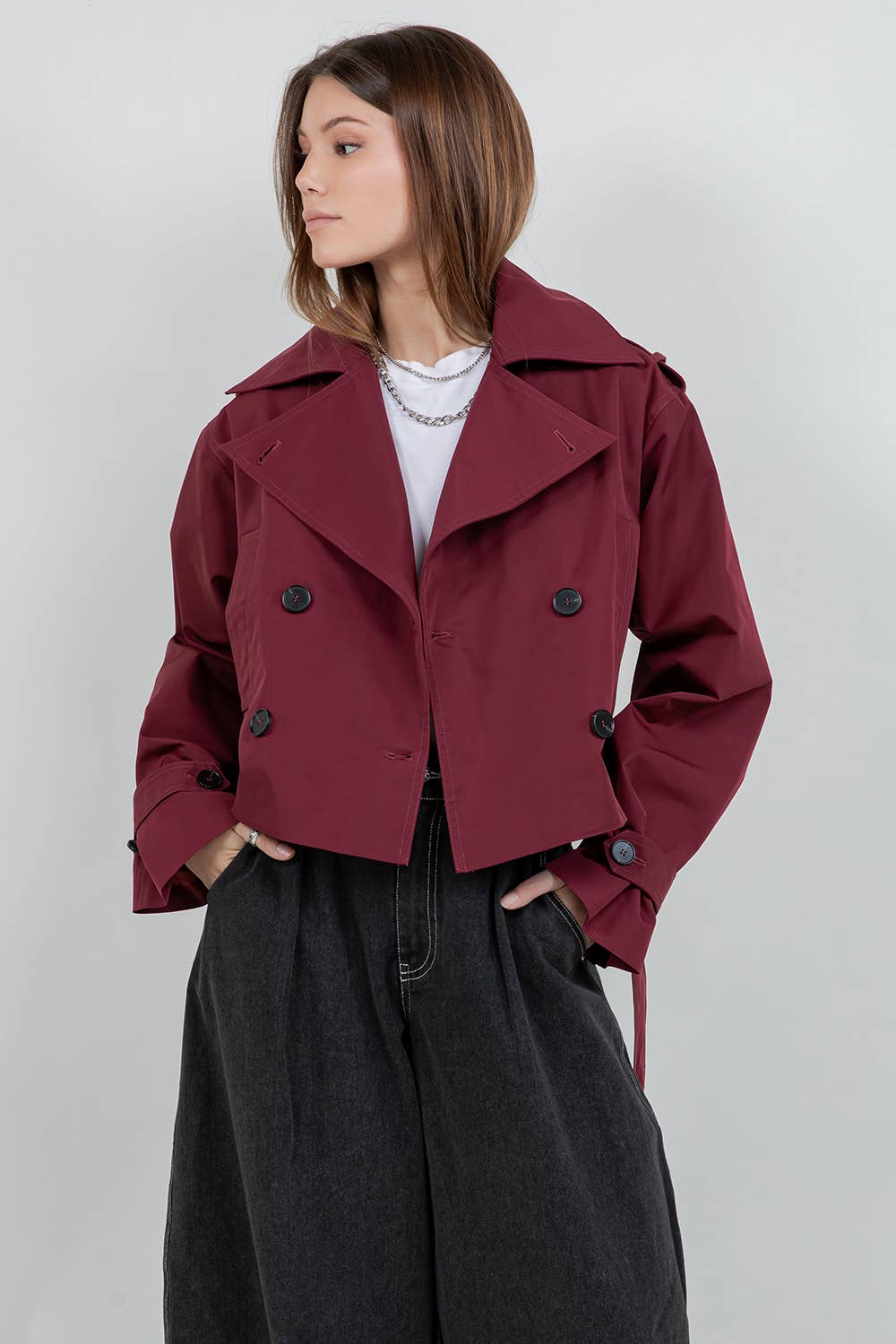 Cropped Trench Coat | Burgundy