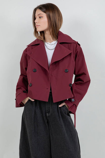 Cropped Trench Coat | Burgundy