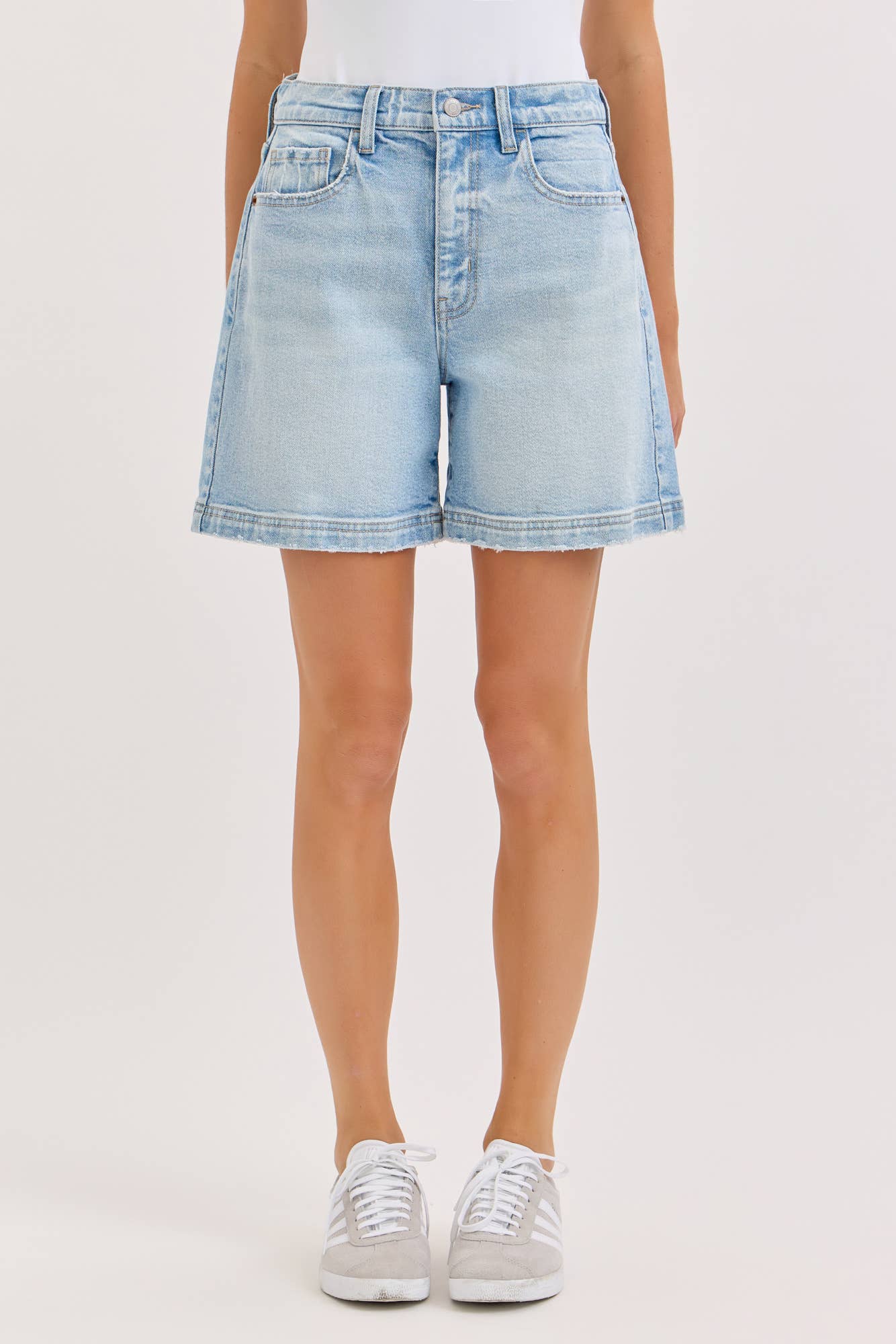High Rise Midi Denim Shorts