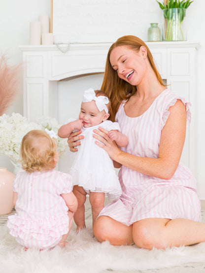 Women's Pink Stripe Tiered Short Dress