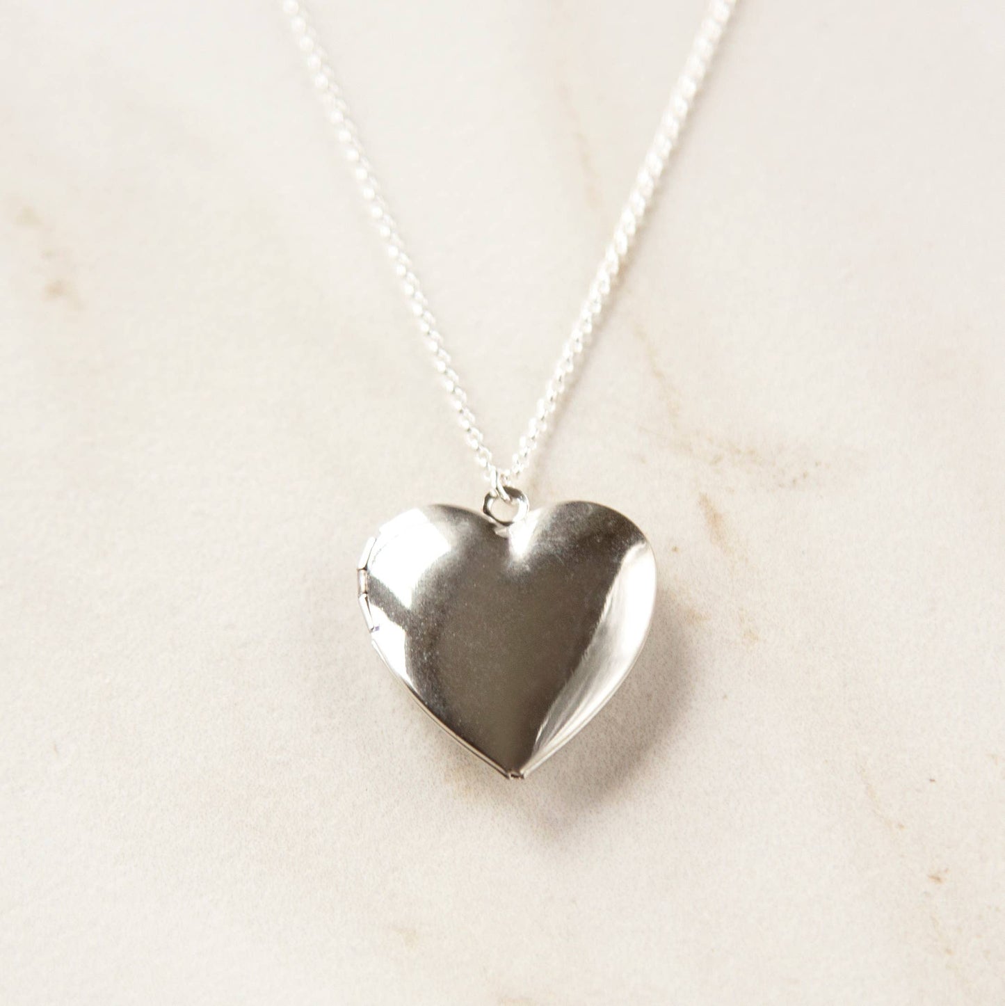 Large Silver Heart Locket Necklace