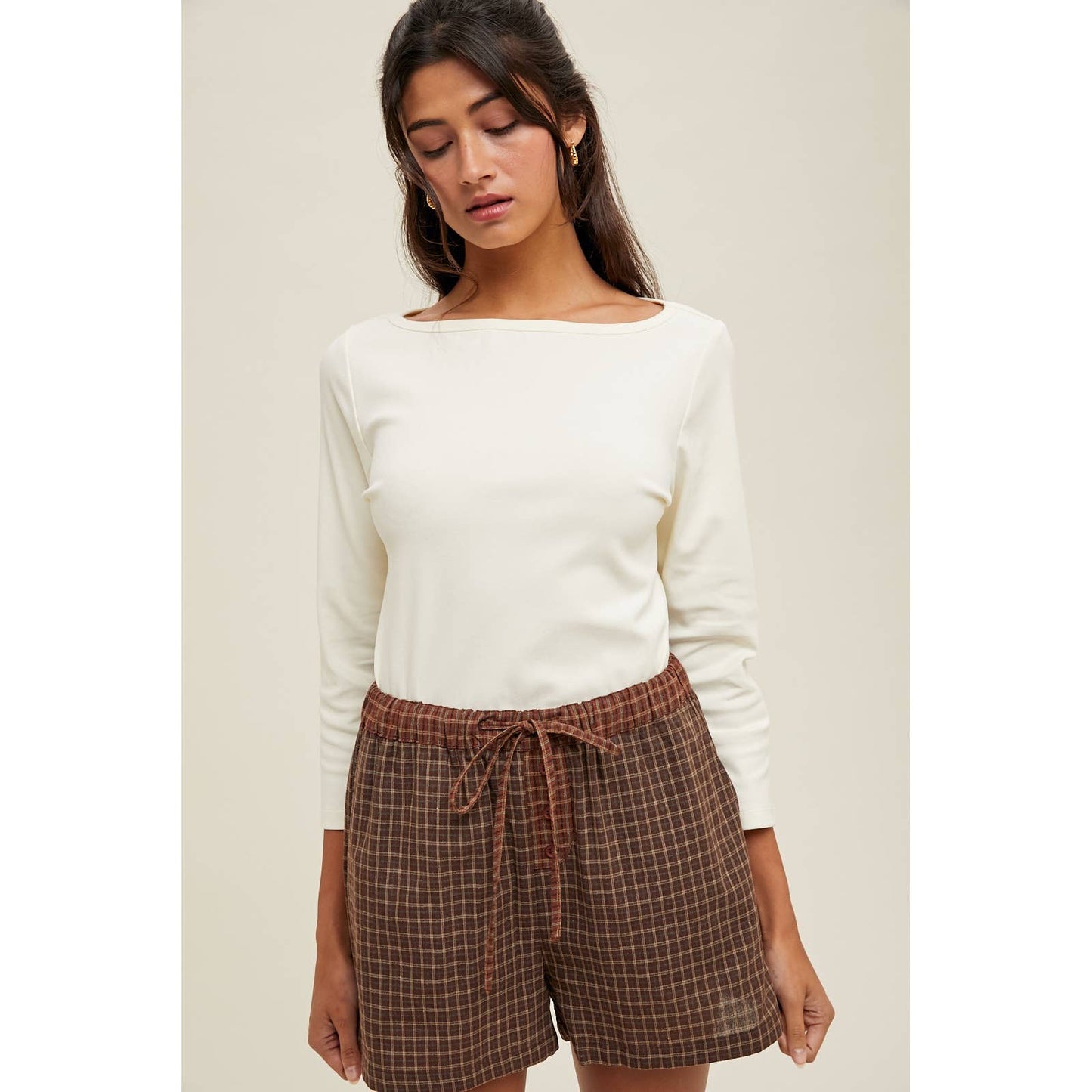 Shayla Boat Neck Tee | White + Blue