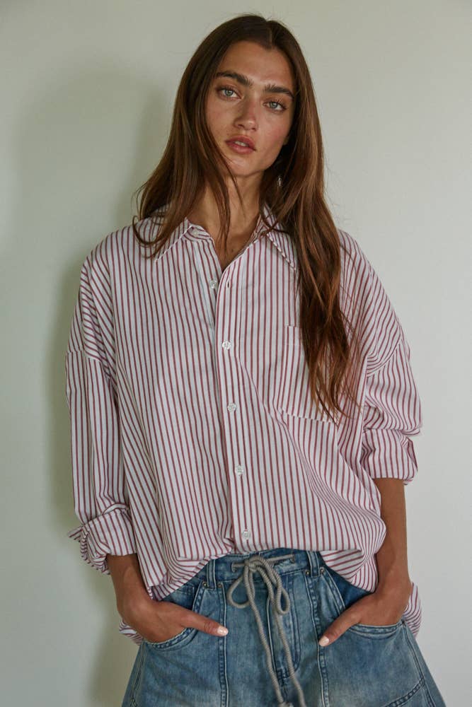 Woven Cotton Striped Button Down