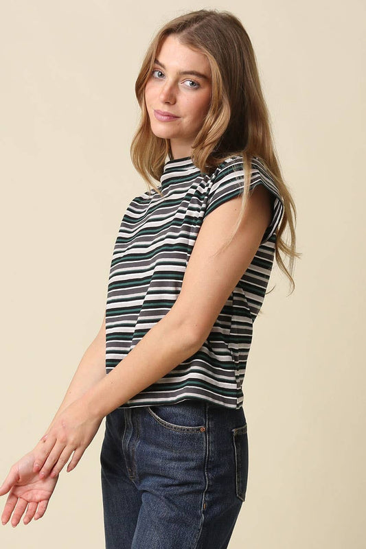 Lizz Stripe Mock Neck Tee