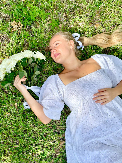 White Eyelet Smocked Dress