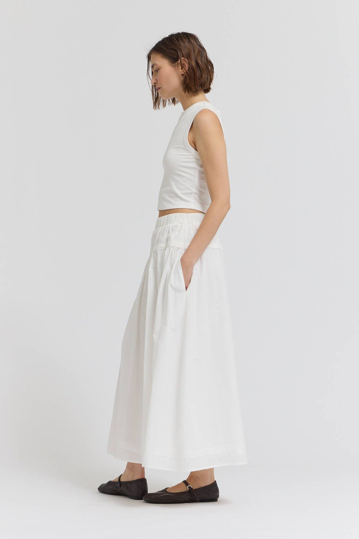 Caroline Pintuck Midi Skirt