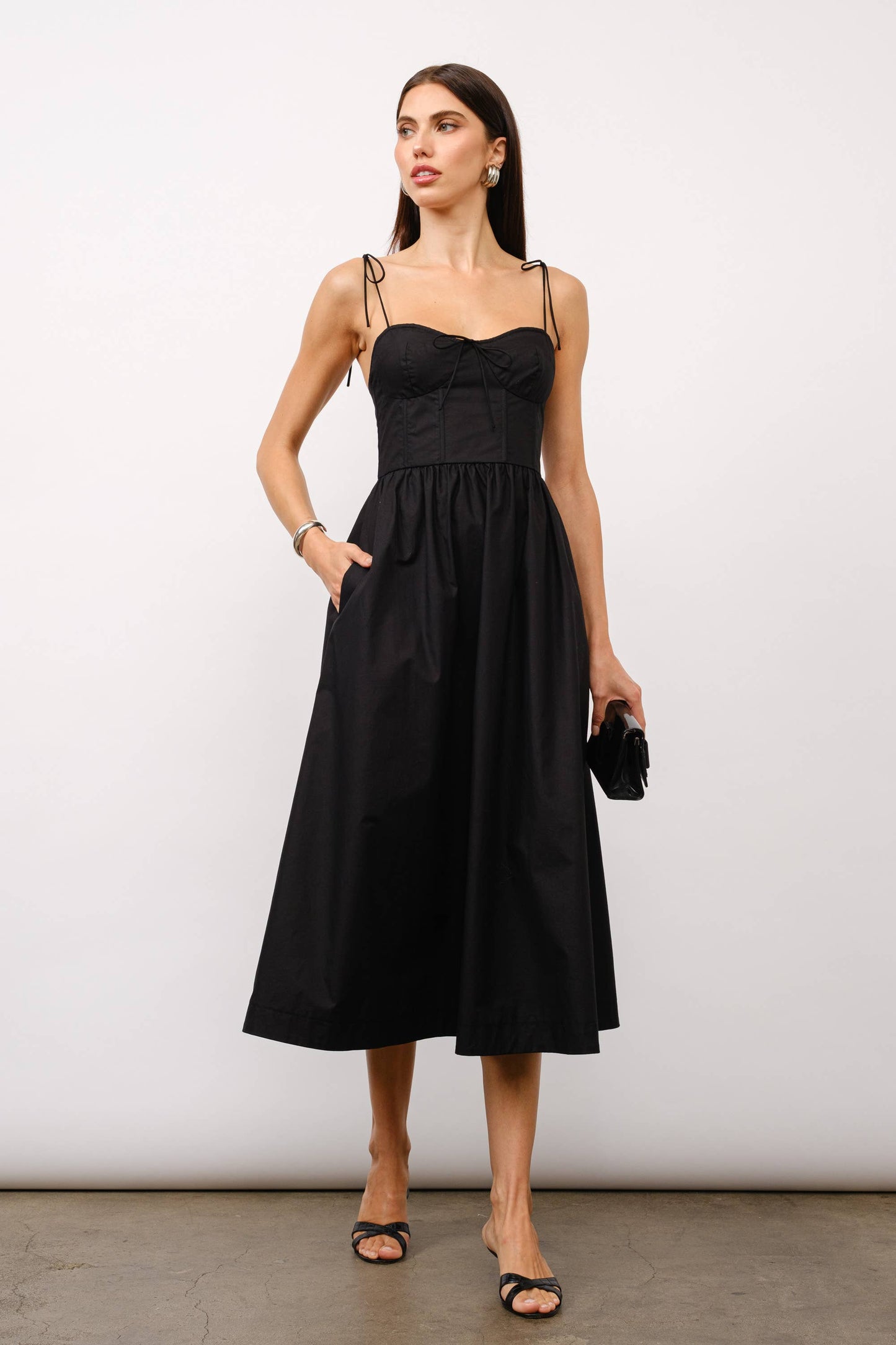 Positano Tie-Strap Corset Midi Dress - Black