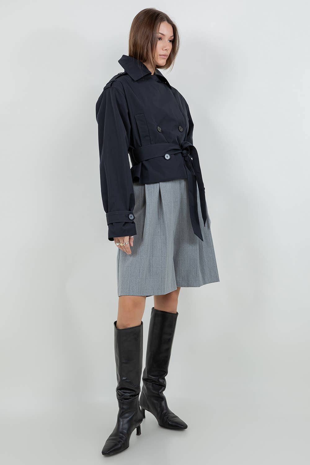 Cropped Trench Coat | Dark Navy