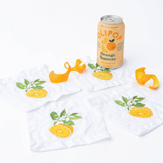 Orange Blossom Embroidered Cocktail Napkin Set
