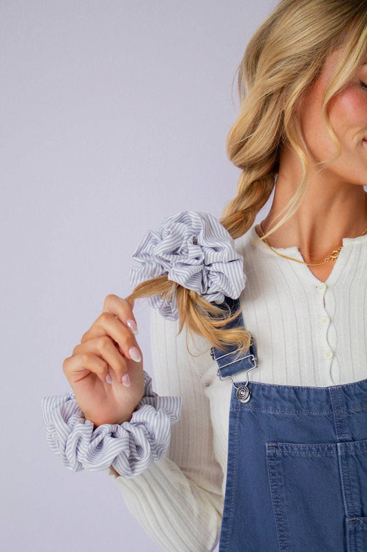 Gray Striped Jumbo Scrunchie