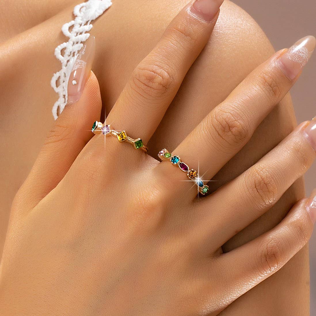 Gemstone Cluster Ring Set