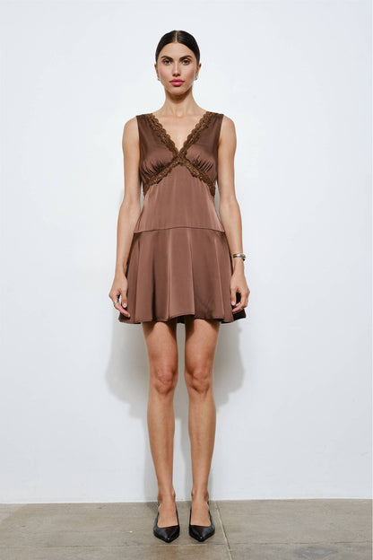 Elena Lace Trim Satin Mini Dress