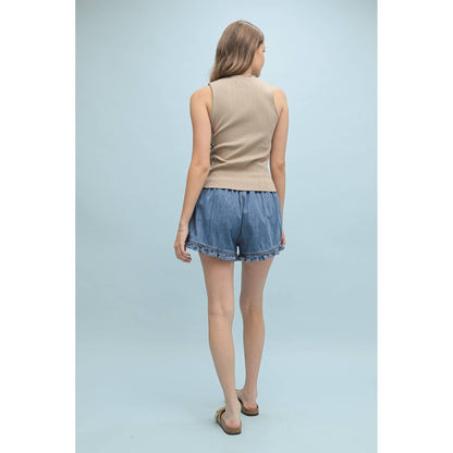 Ruffle Hem Denim Shorts