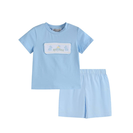 Blue Easter Smocked T-Shirt and Shorts Set