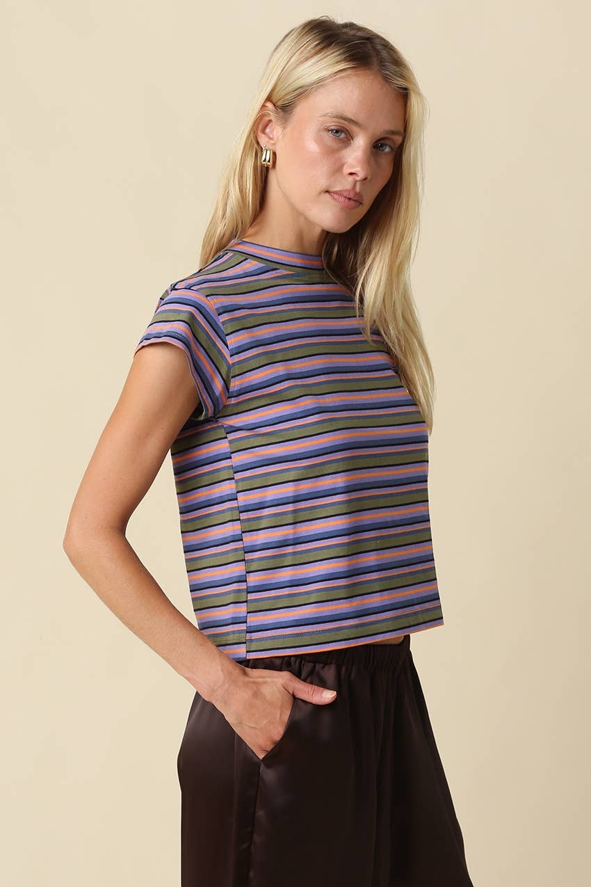 Lizz Stripe Mock Neck Tee