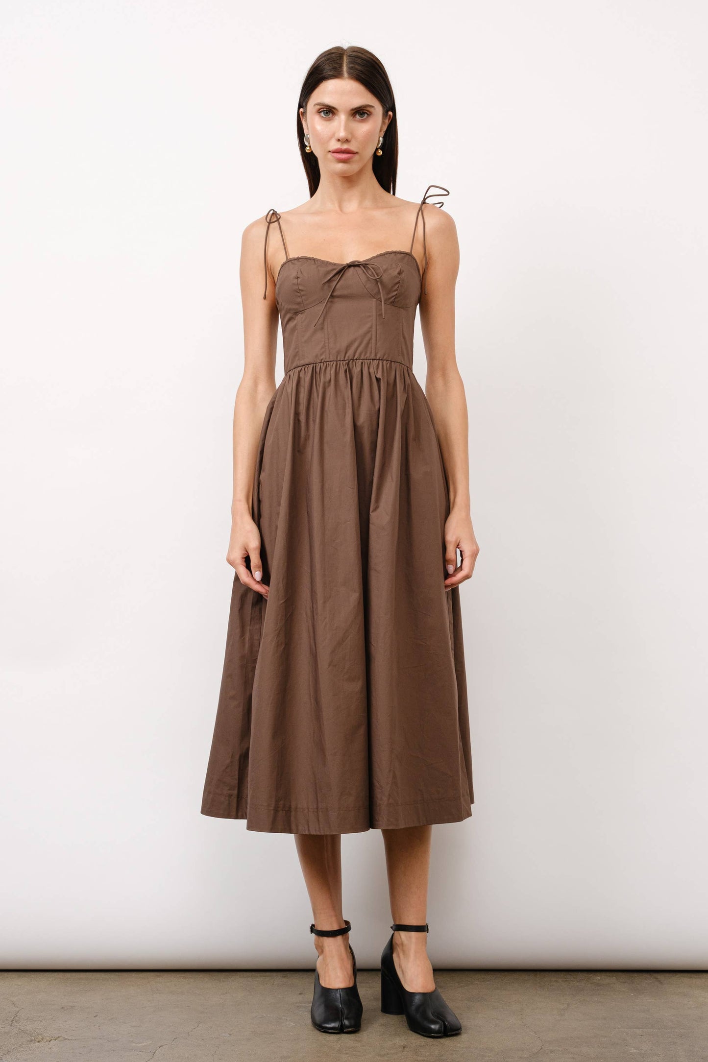 Positano Tie-Strap Corset Midi Dress - Brown