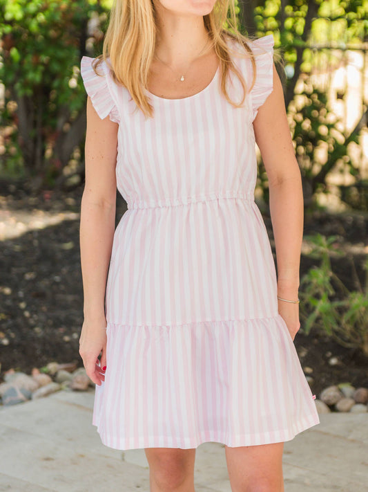 Women's Pink Stripe Tiered Short Dress